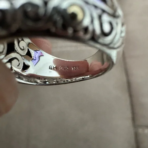 Effy Balissima BH 925 Sterling Silver 18K Gold Crackle-Look Pebble Dome Ring - Picture 10 of 14